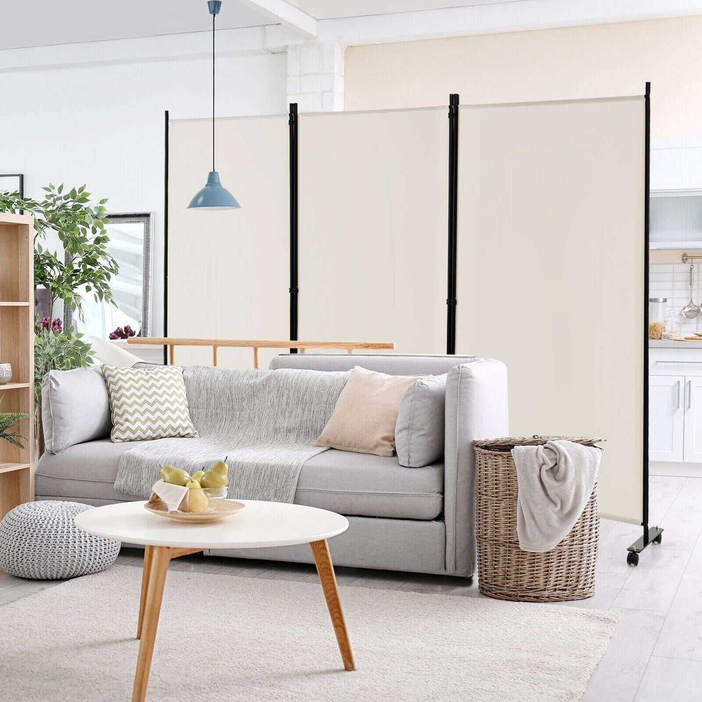 3 Panel Folding Room Divider With Lockable Wheels, White Room Dividers at Gallery Canada