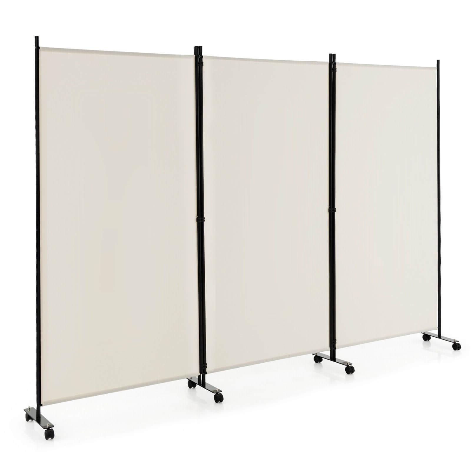 3 Panel Folding Room Divider With Lockable Wheels, White Room Dividers White at Gallery Canada