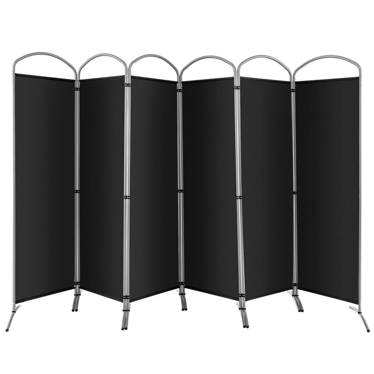 6-Panel Freestanding Folding Privacy Screen, Black Room Dividers Black at Gallery Canada