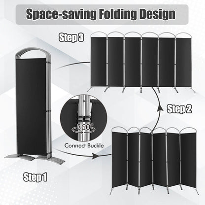 6-Panel Freestanding Folding Privacy Screen, Black Room Dividers at Gallery Canada