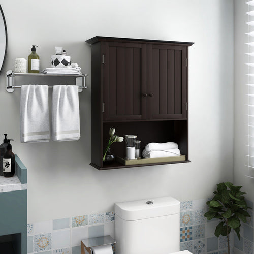 2-Door Wall Mount Bathroom Storage Cabinet, Espresso
