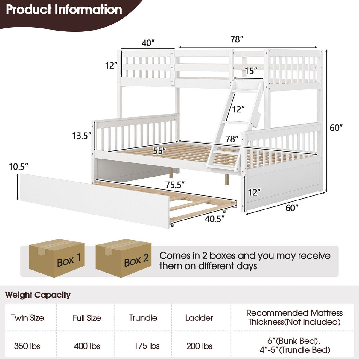Twin Over Full Bunk Bed With Trundle, White Bunk Bed Frame at Gallery Canada