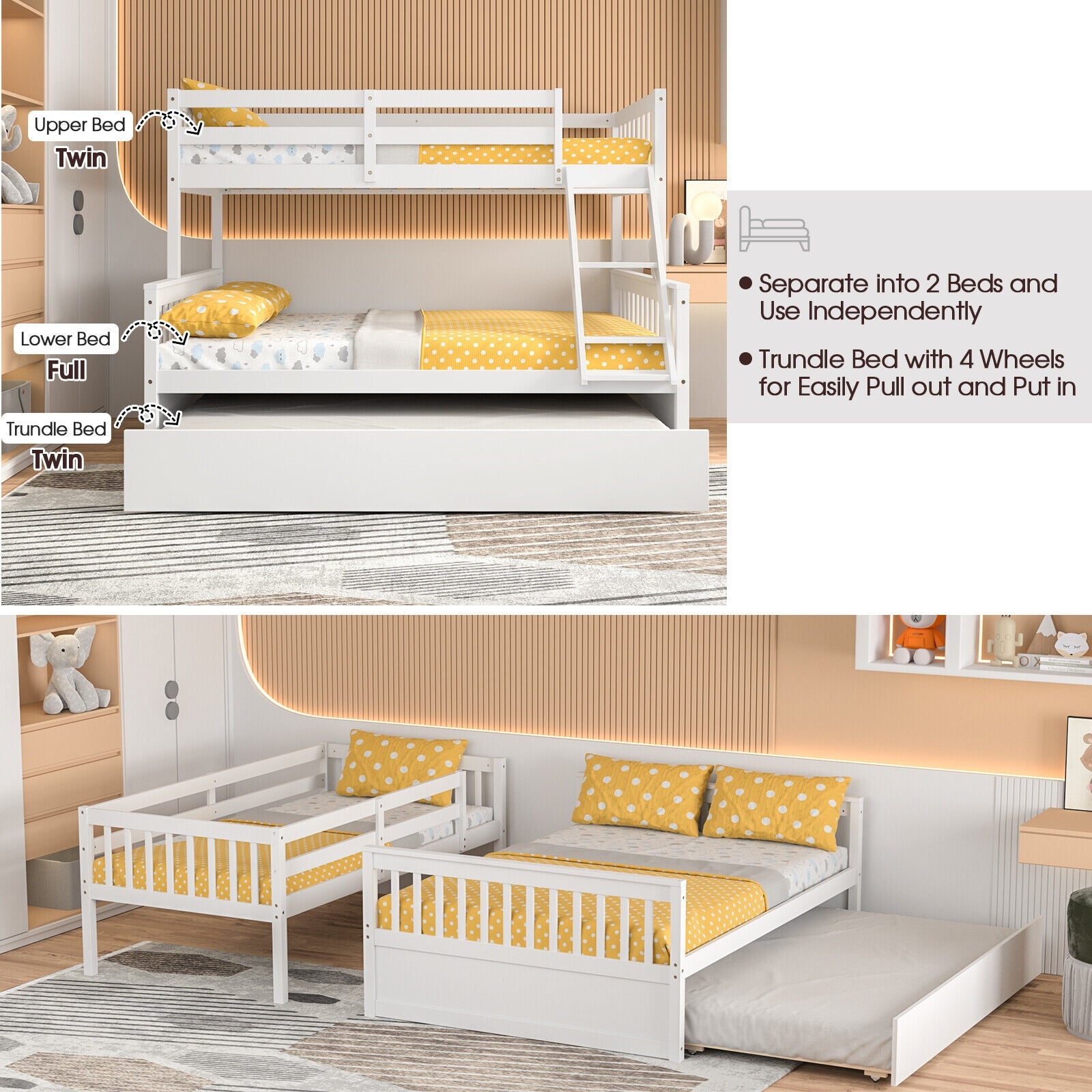 Twin Over Full Bunk Bed With Trundle, White Bunk Bed Frame at Gallery Canada
