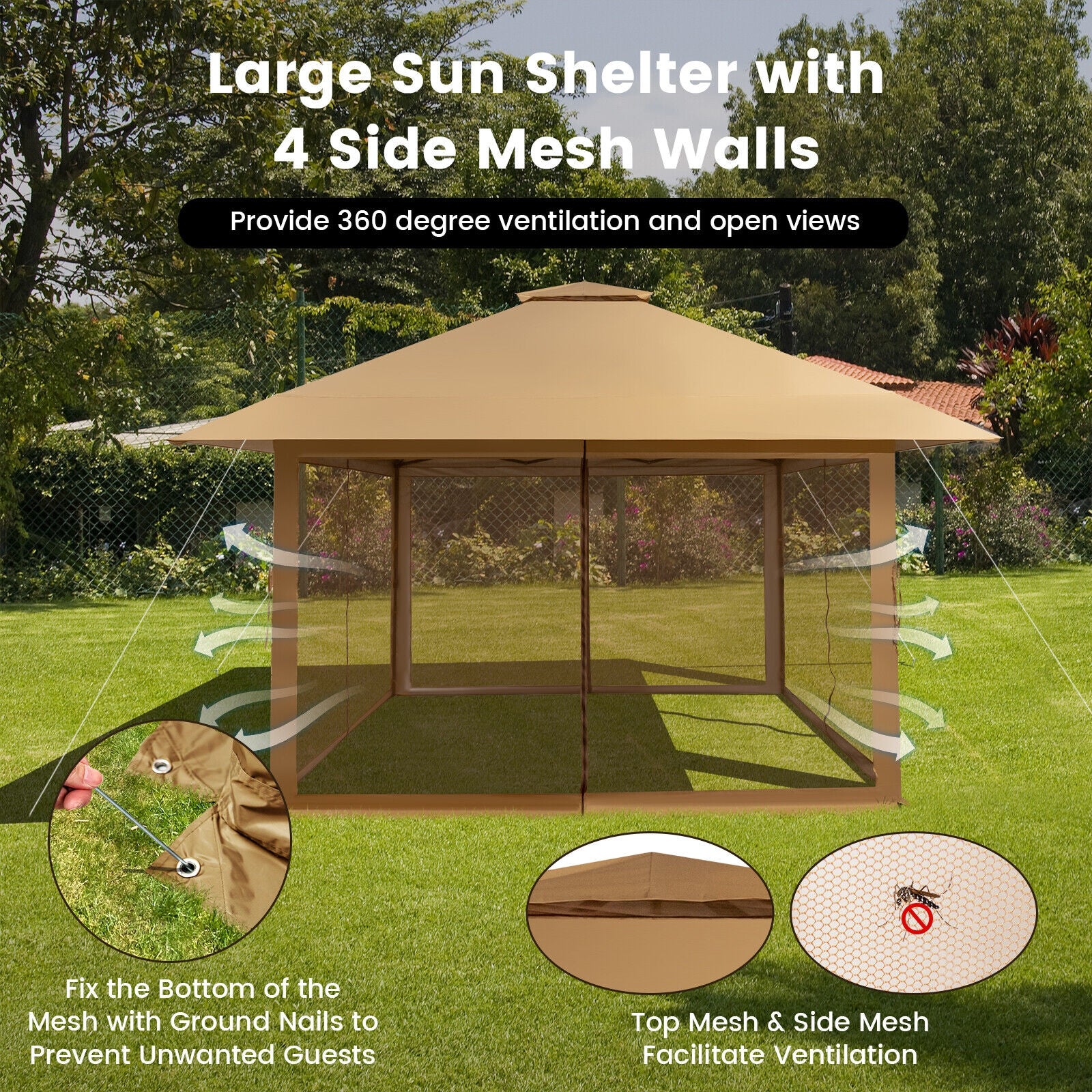 13 x 13 Feet Pop Up Canopy Tent, Mesh Sidewall, Coffee Canopies at Gallery Canada