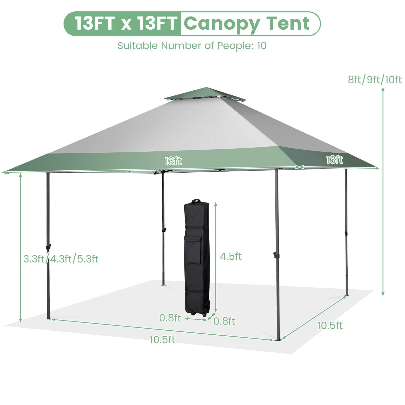 13 x 13 Feet Pop-Up Patio Canopy Tent, With Wheeled Bag, Gray Canopies at Gallery Canada