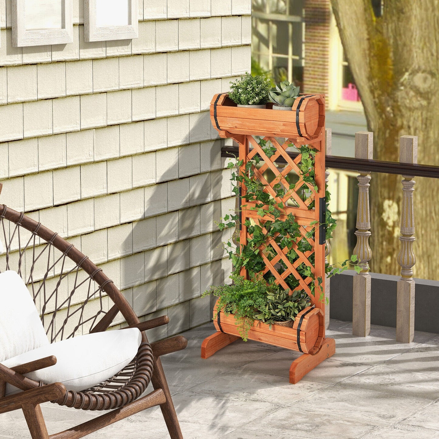 2-Tier Wooden Raised Garden Bed With Trellis, Orange Raised Garden Beds at Gallery Canada