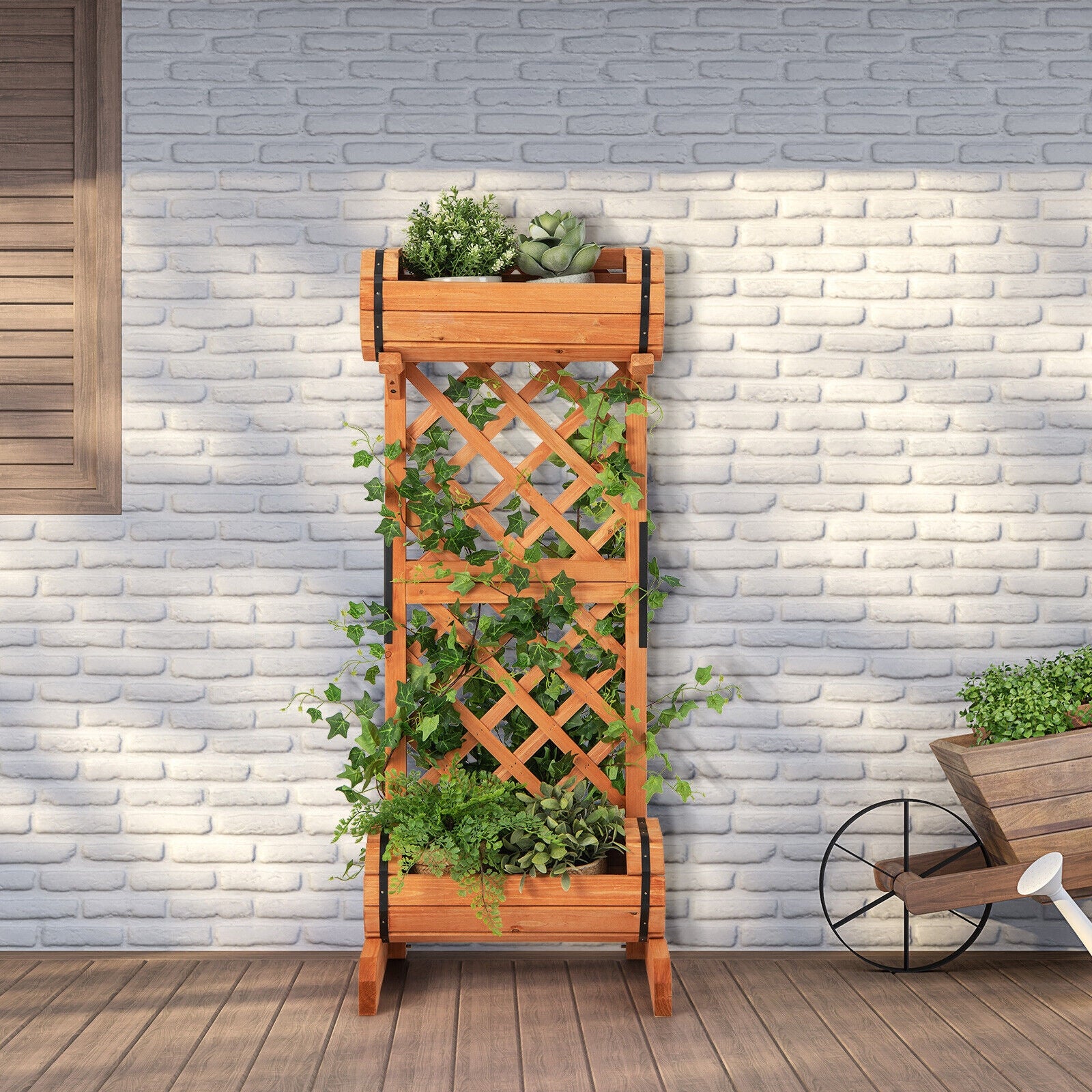 2-Tier Wooden Raised Garden Bed With Trellis, Orange Raised Garden Beds at Gallery Canada