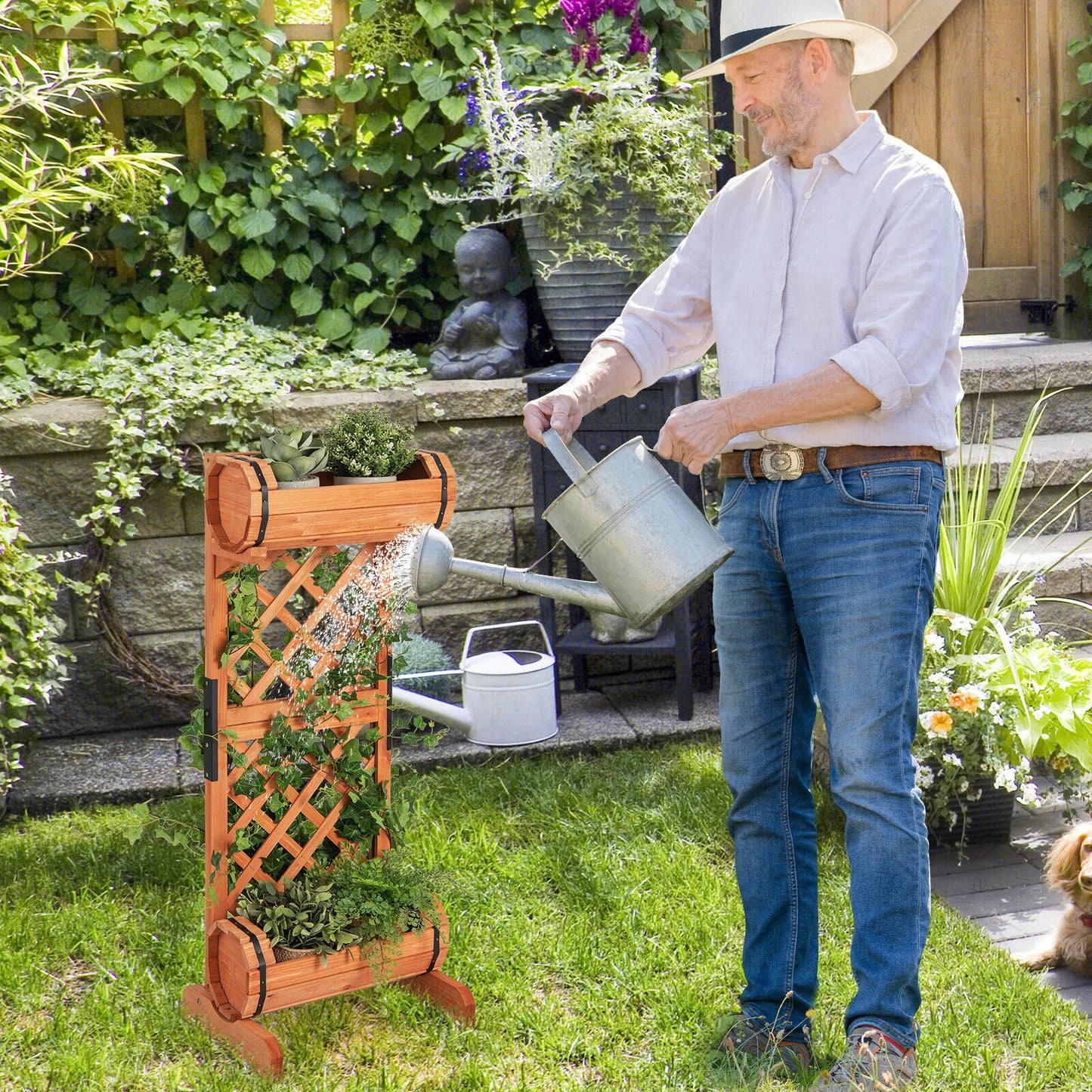 2-Tier Wooden Raised Garden Bed With Trellis, Orange Raised Garden Beds at Gallery Canada