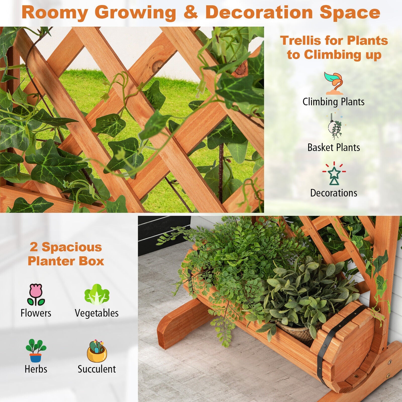 2-Tier Wooden Raised Garden Bed With Trellis, Orange Raised Garden Beds at Gallery Canada