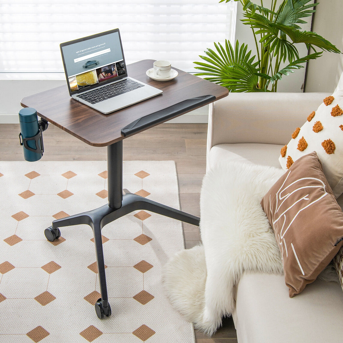 Pneumatic Standing Desk, Anti-Fall Baffle, Cup Holder, Brown Laptop Tables & Printer Stands at Gallery Canada