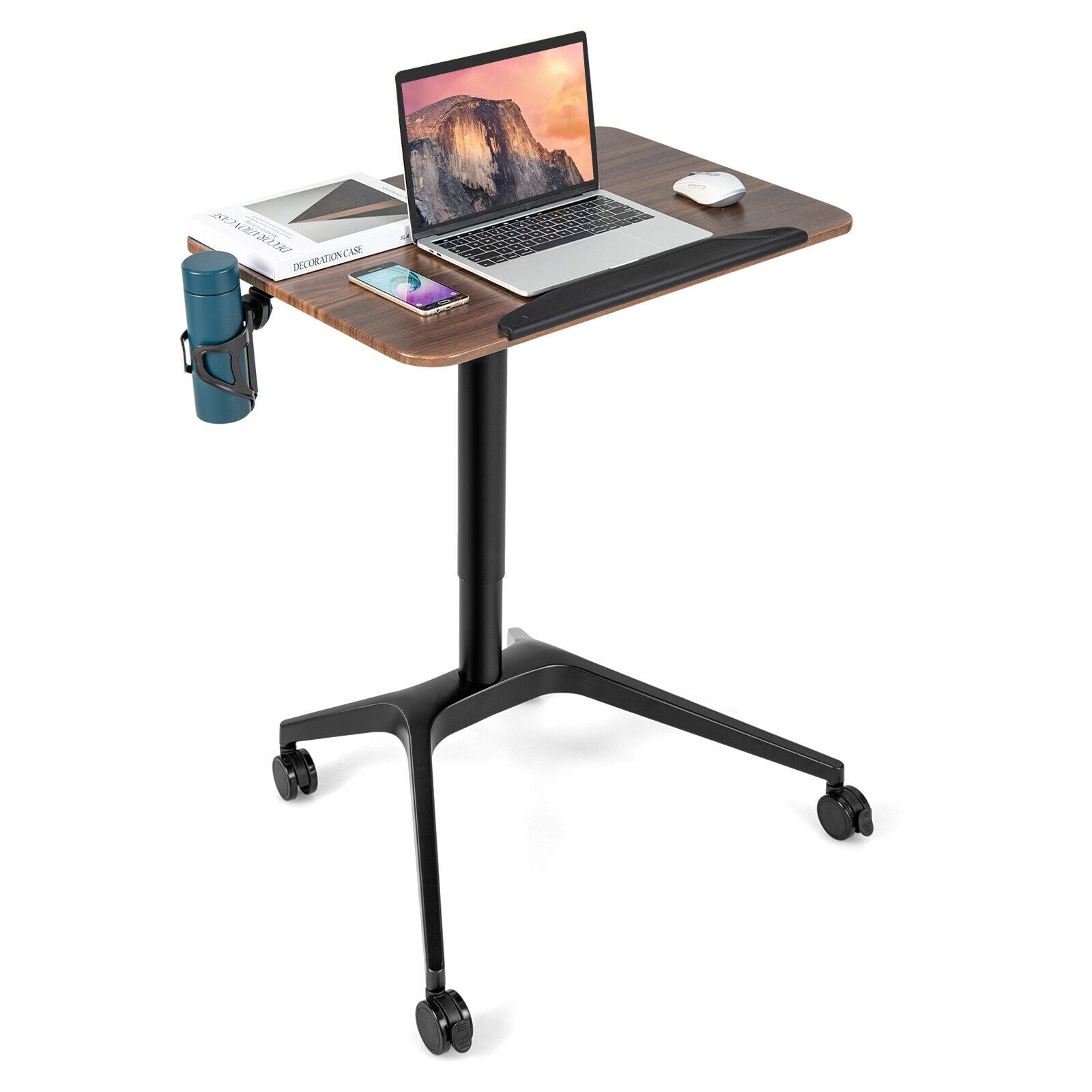 Pneumatic Standing Desk, Anti-Fall Baffle, Cup Holder, Brown Laptop Tables & Printer Stands at Gallery Canada