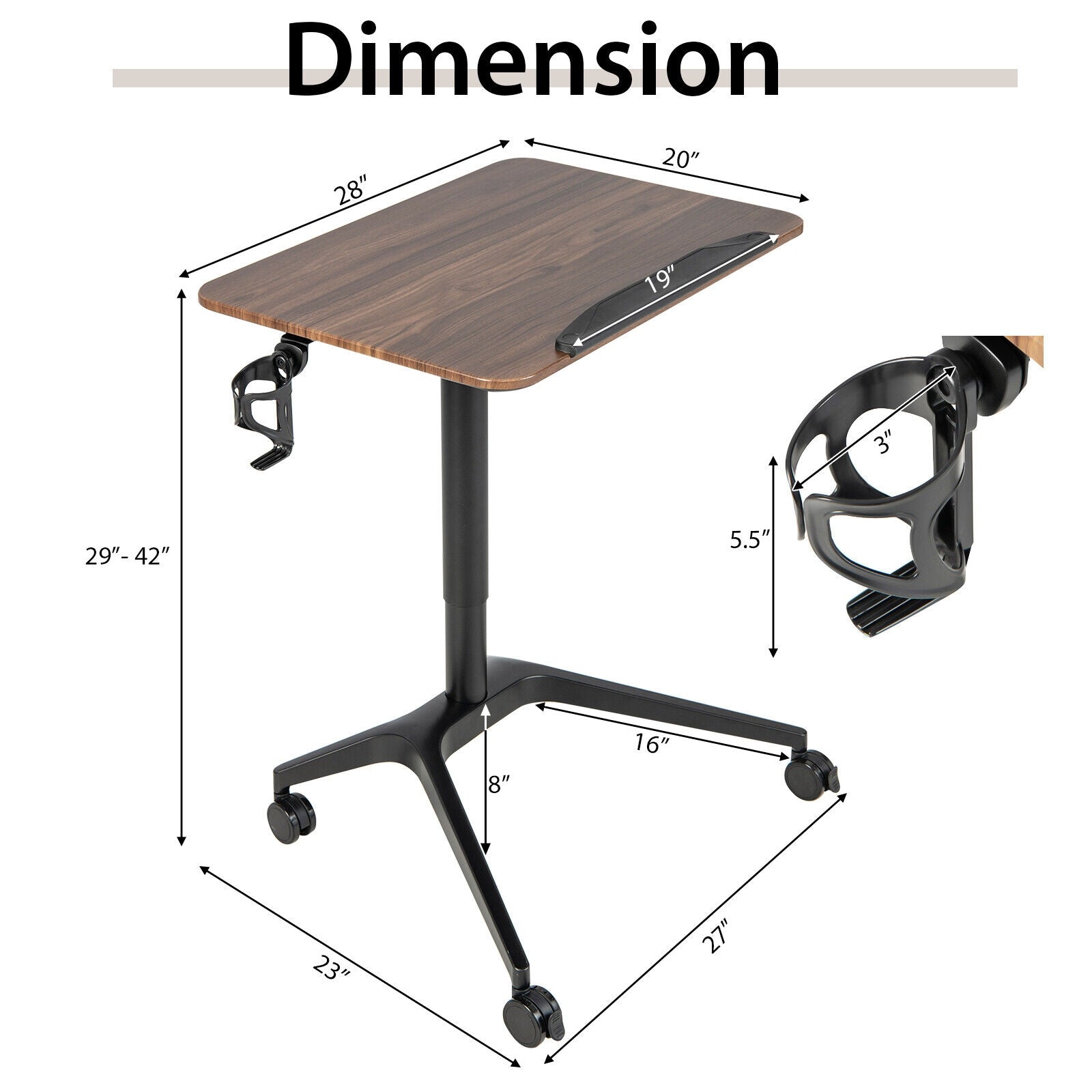 Pneumatic Standing Desk, Anti-Fall Baffle, Cup Holder, Brown Laptop Tables & Printer Stands at Gallery Canada