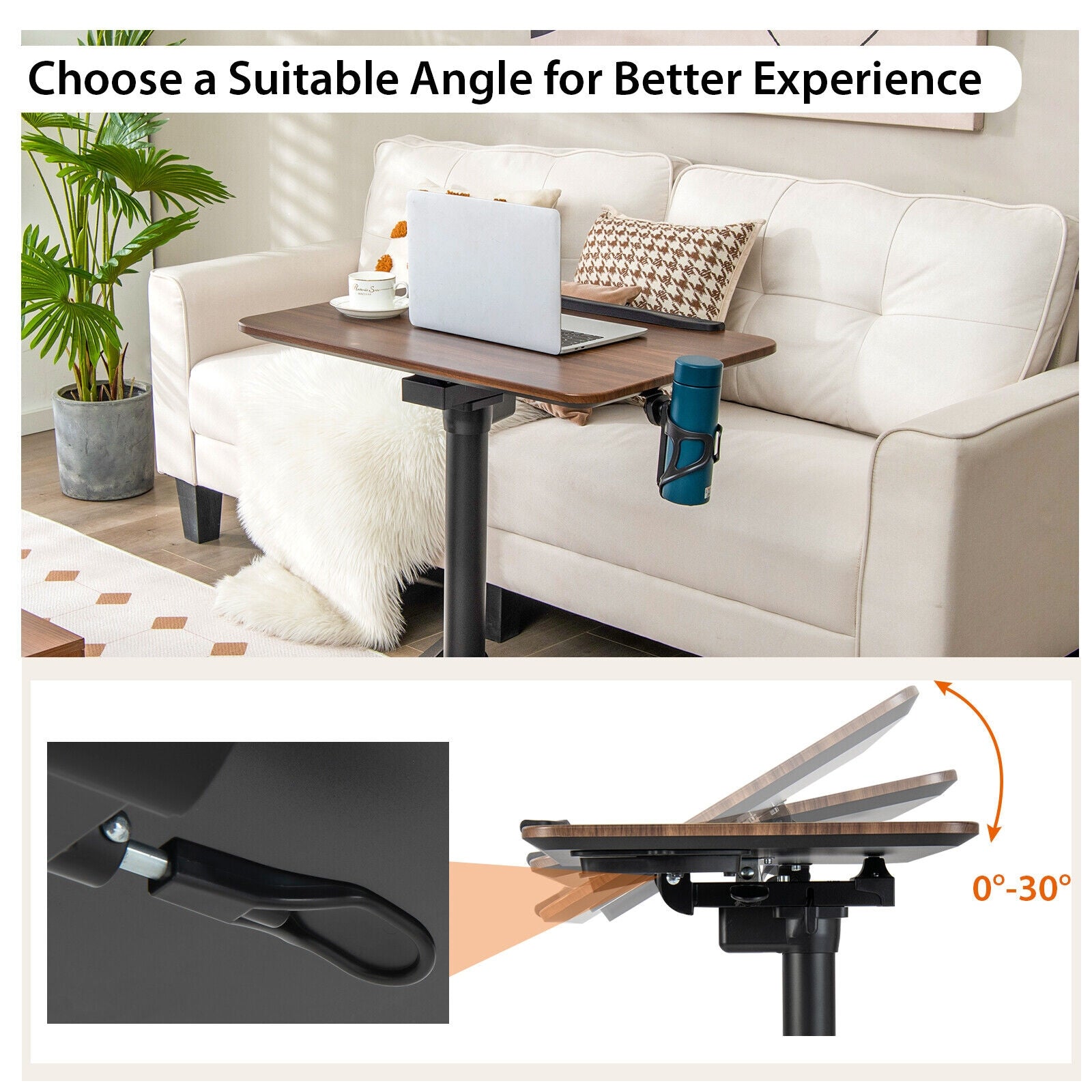 Pneumatic Standing Desk, Anti-Fall Baffle, Cup Holder, Brown Laptop Tables & Printer Stands at Gallery Canada