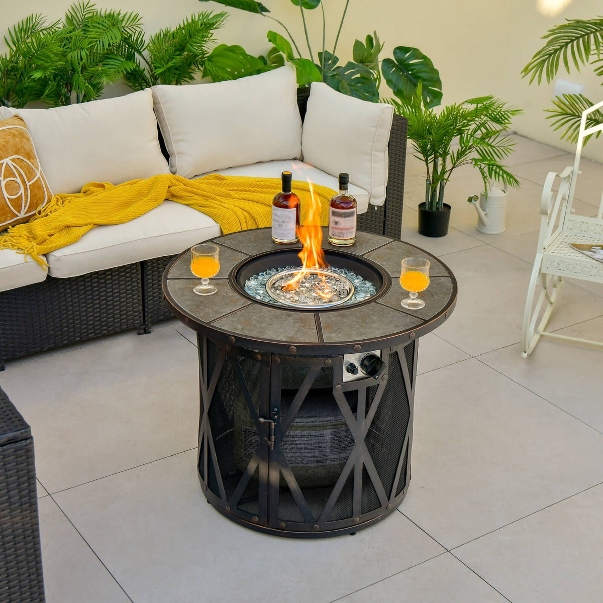32 Inch 30000BTU Fire Pit Table, With Fire Glasses And PVC Cover, Black Fire Pit Tables at Gallery Canada