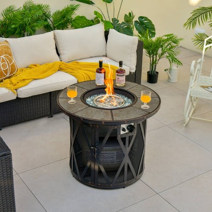 32 Inch 30000BTU Fire Pit Table, With Fire Glasses And PVC Cover, Black Fire Pit Tables at Gallery Canada