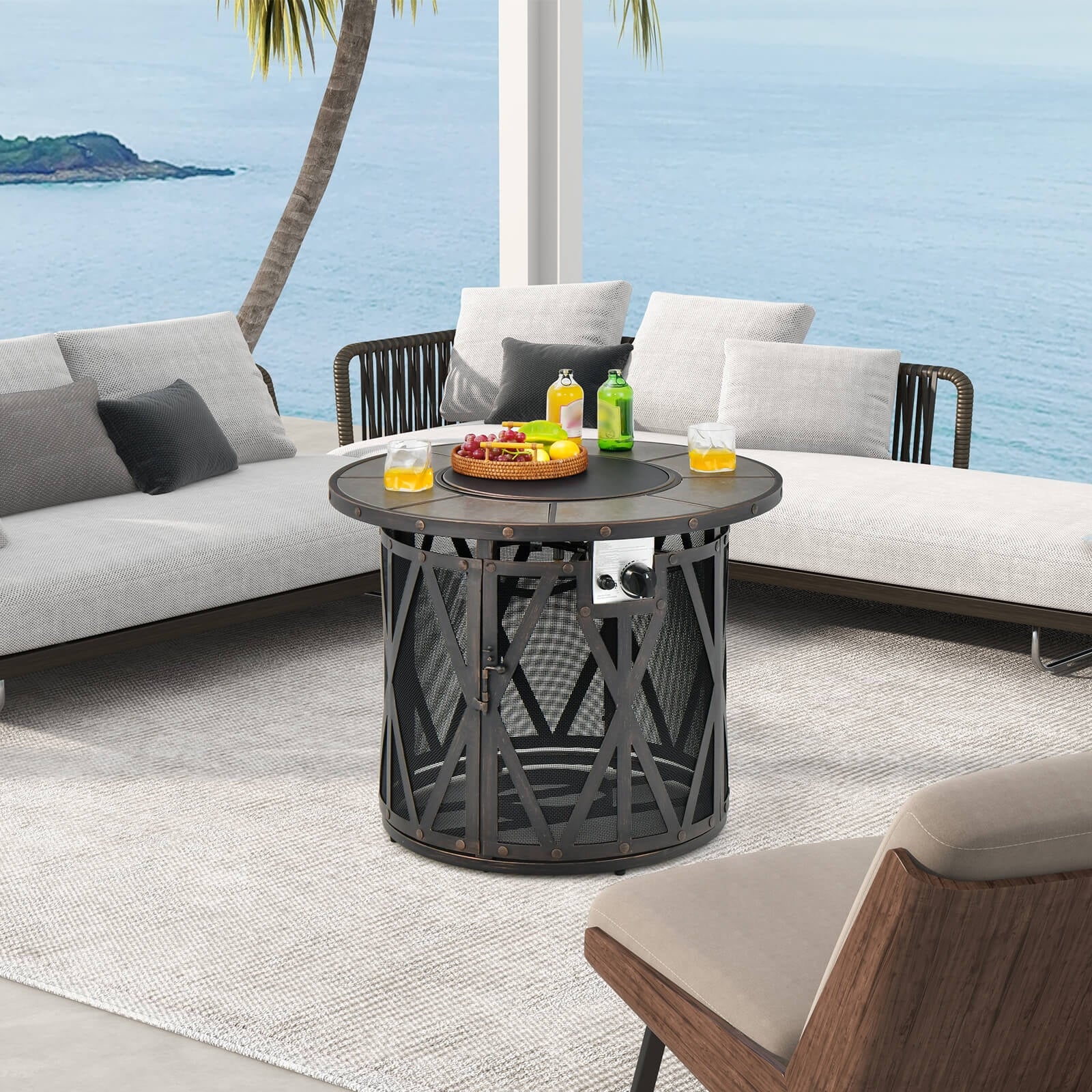 32 Inch 30000BTU Fire Pit Table, With Fire Glasses And PVC Cover, Black Fire Pit Tables at Gallery Canada