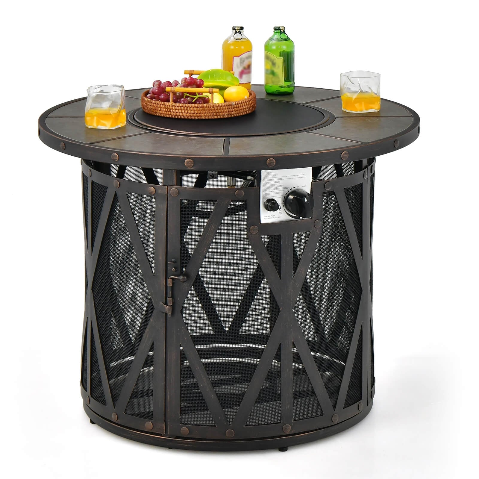 32 Inch 30000BTU Fire Pit Table, With Fire Glasses And PVC Cover, Black Fire Pit Tables at Gallery Canada