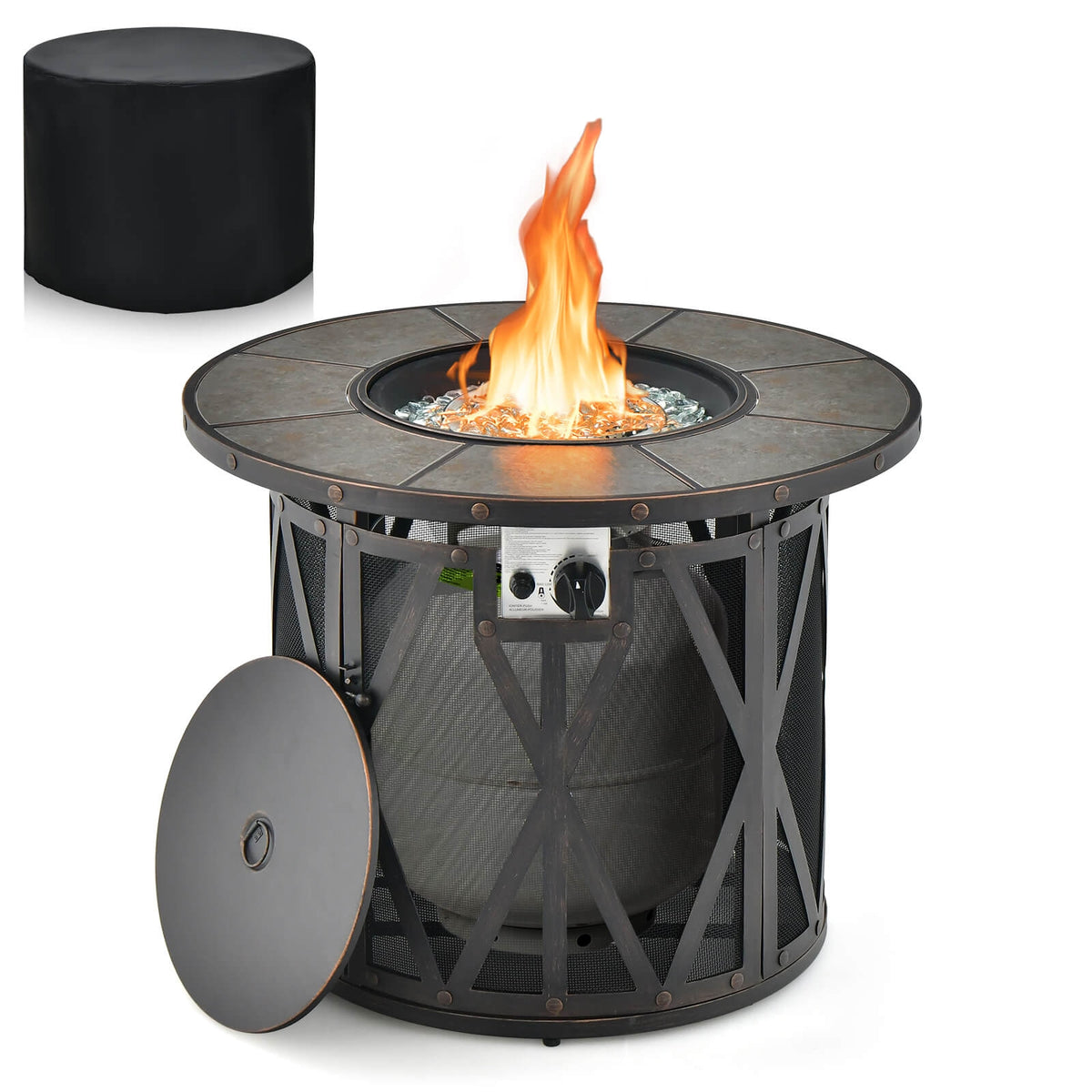 32 Inch 30000BTU Fire Pit Table, With Fire Glasses And PVC Cover, Black Fire Pit Tables at Gallery Canada