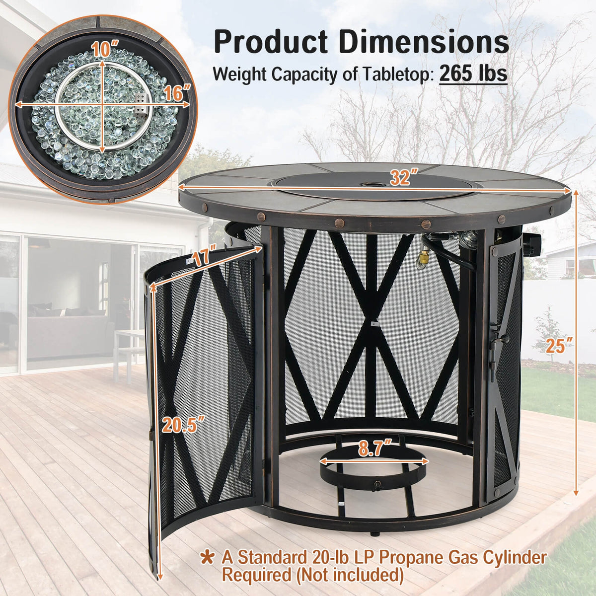 32 Inch 30000BTU Fire Pit Table, With Fire Glasses And PVC Cover, Black Fire Pit Tables at Gallery Canada