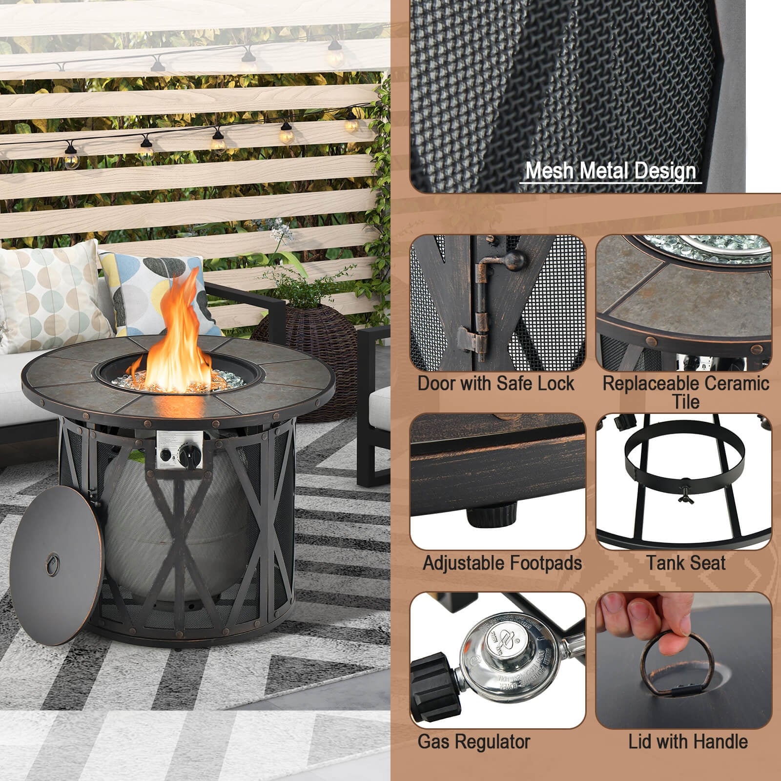 32 Inch 30000BTU Fire Pit Table, With Fire Glasses And PVC Cover, Black Fire Pit Tables at Gallery Canada