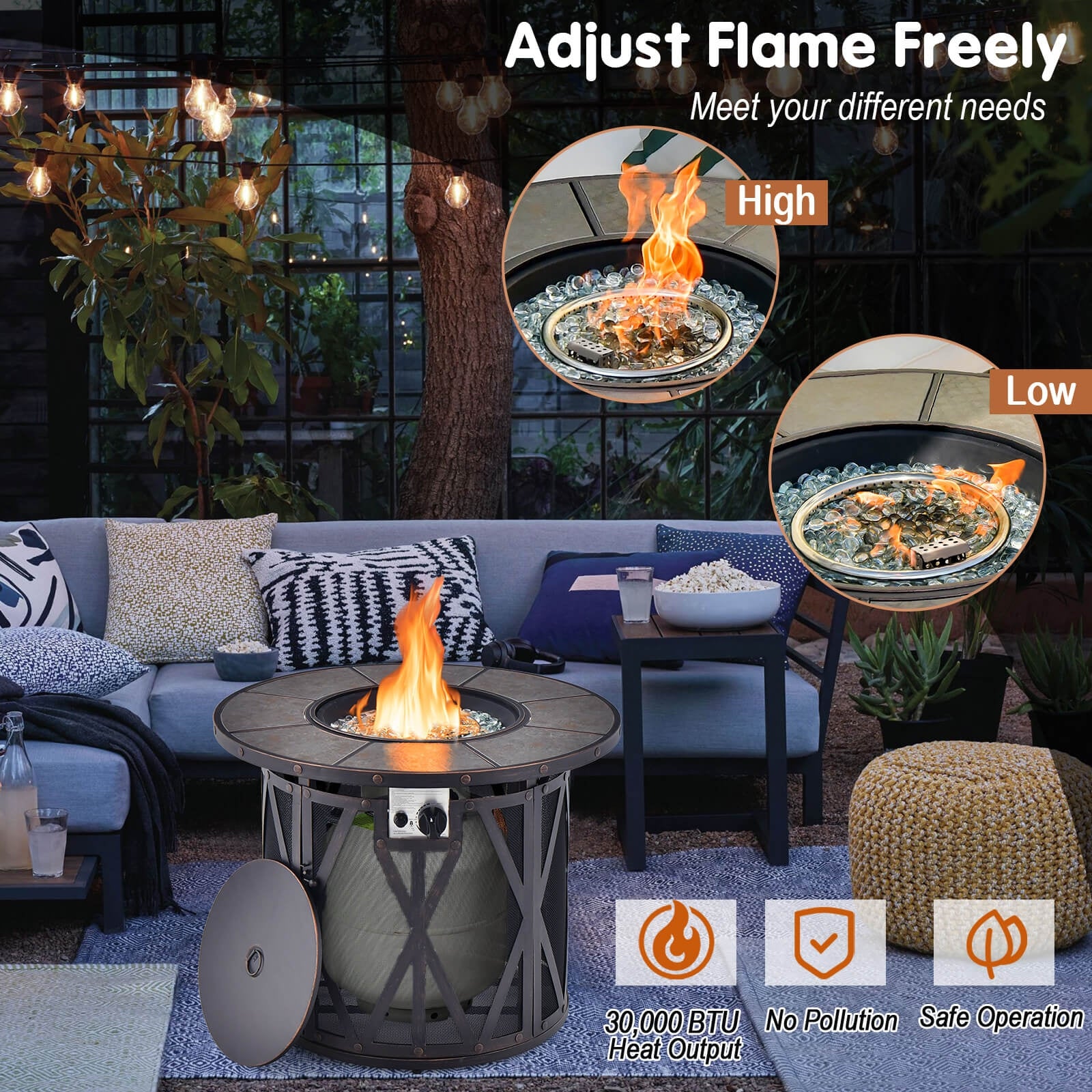 32 Inch 30000BTU Fire Pit Table, With Fire Glasses And PVC Cover, Black Fire Pit Tables at Gallery Canada