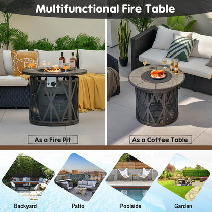 32 Inch 30000BTU Fire Pit Table, With Fire Glasses And PVC Cover, Black Fire Pit Tables at Gallery Canada