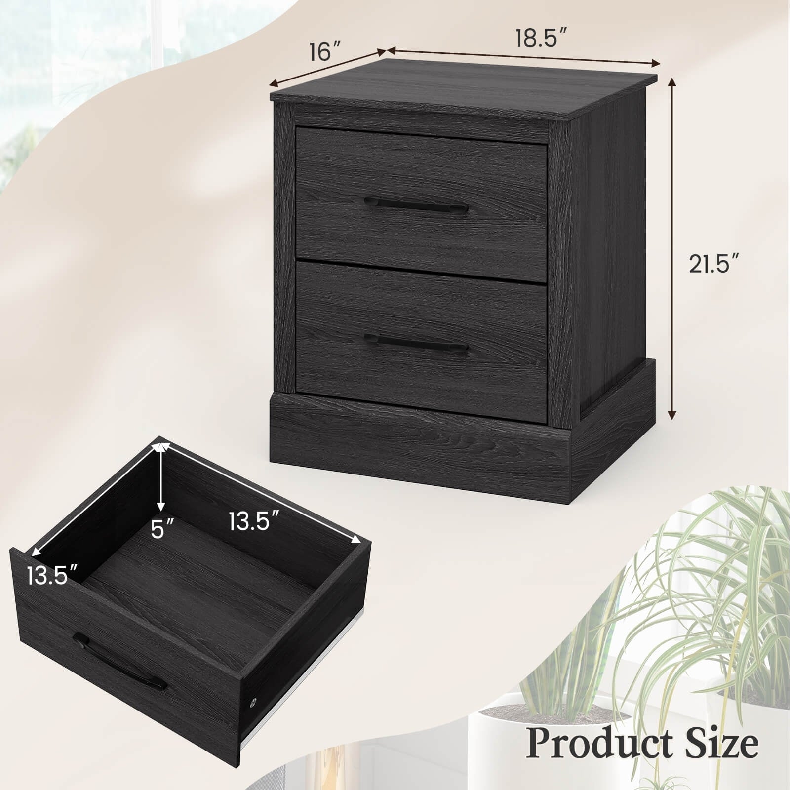 Compact Wood Floor Nightstand, Storage Drawers, Dark Gray Nightstands at Gallery Canada
