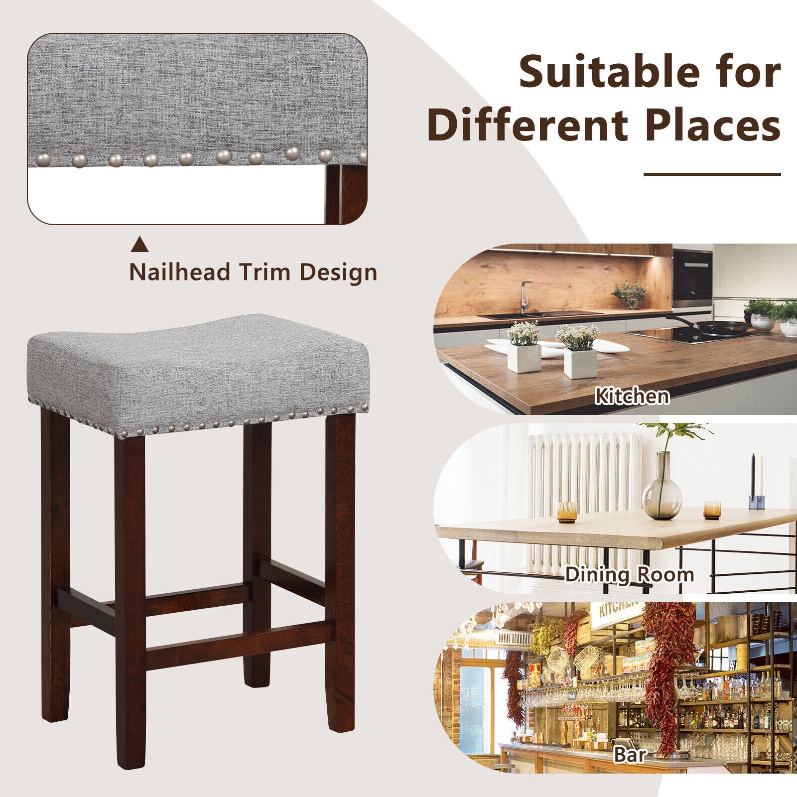 Set Of 2 25 Inch Bar Stool, Curved Seat Cushions, Gray Bar Stools at Gallery Canada