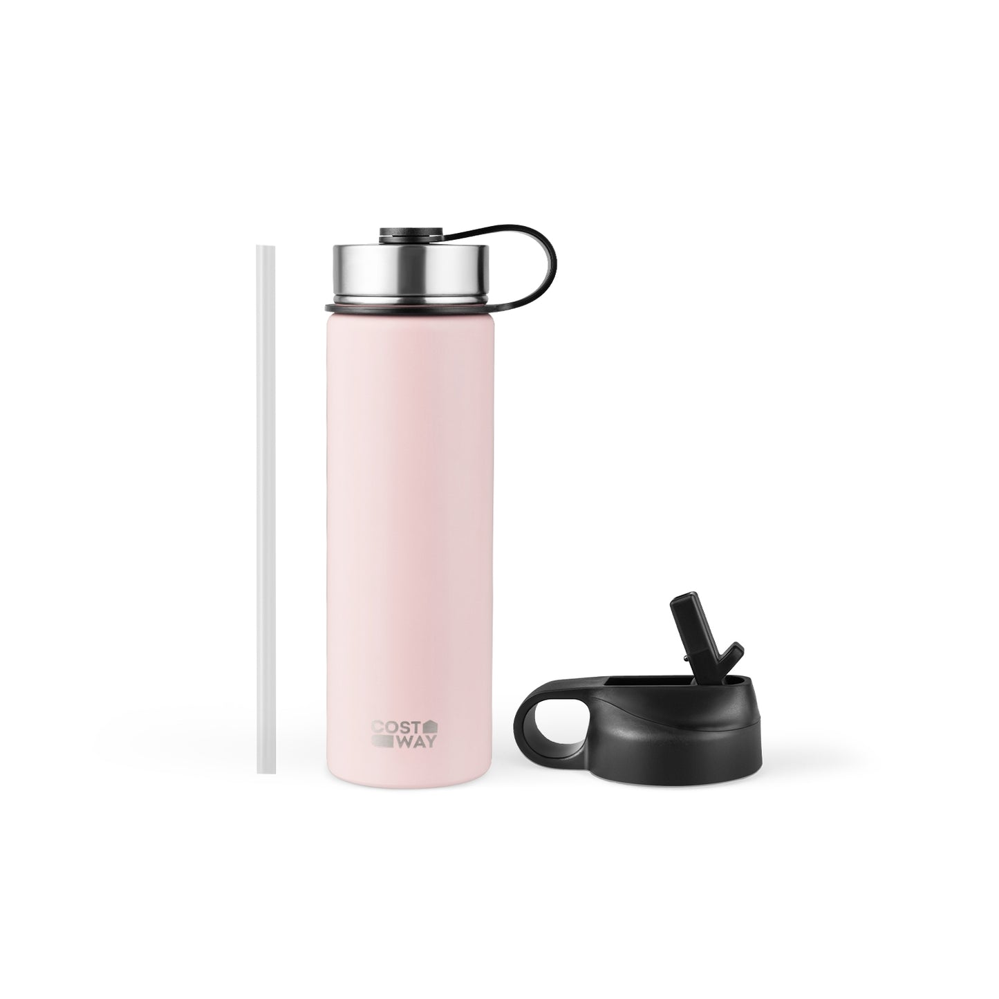 22 Oz Double-Walled Insulated Stainless Steel Water Bottle, 2 Lids, Pink Kitchen Utensils at Gallery Canada