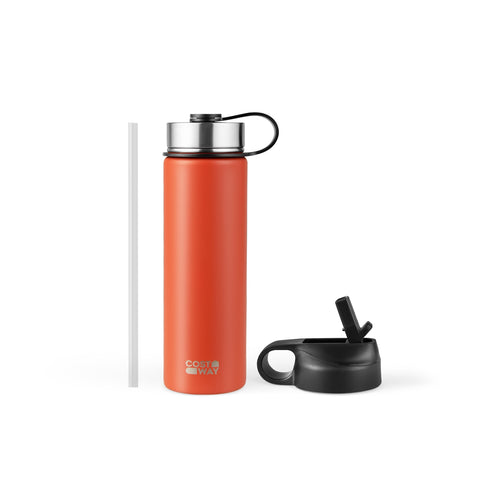 22 Oz Double-Walled Insulated Stainless Steel Water Bottle, Orange
