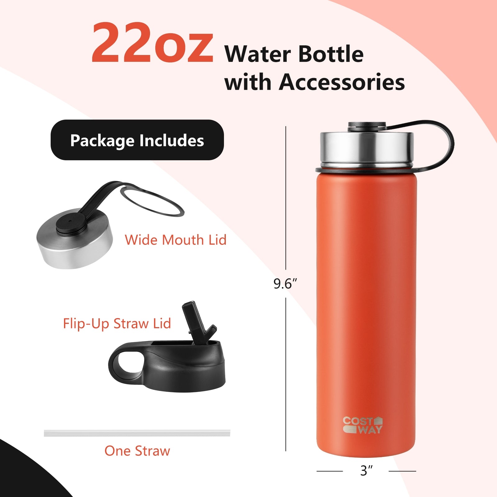 22 Oz Double-Walled Insulated Stainless Steel Water Bottle, Orange Kitchen Utensils at Gallery Canada