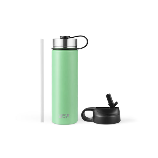 22 Oz Double-Walled Insulated Steel Water Bottle, 2 Lids, Straw, Green Kitchen Utensils Green at Gallery Canada
