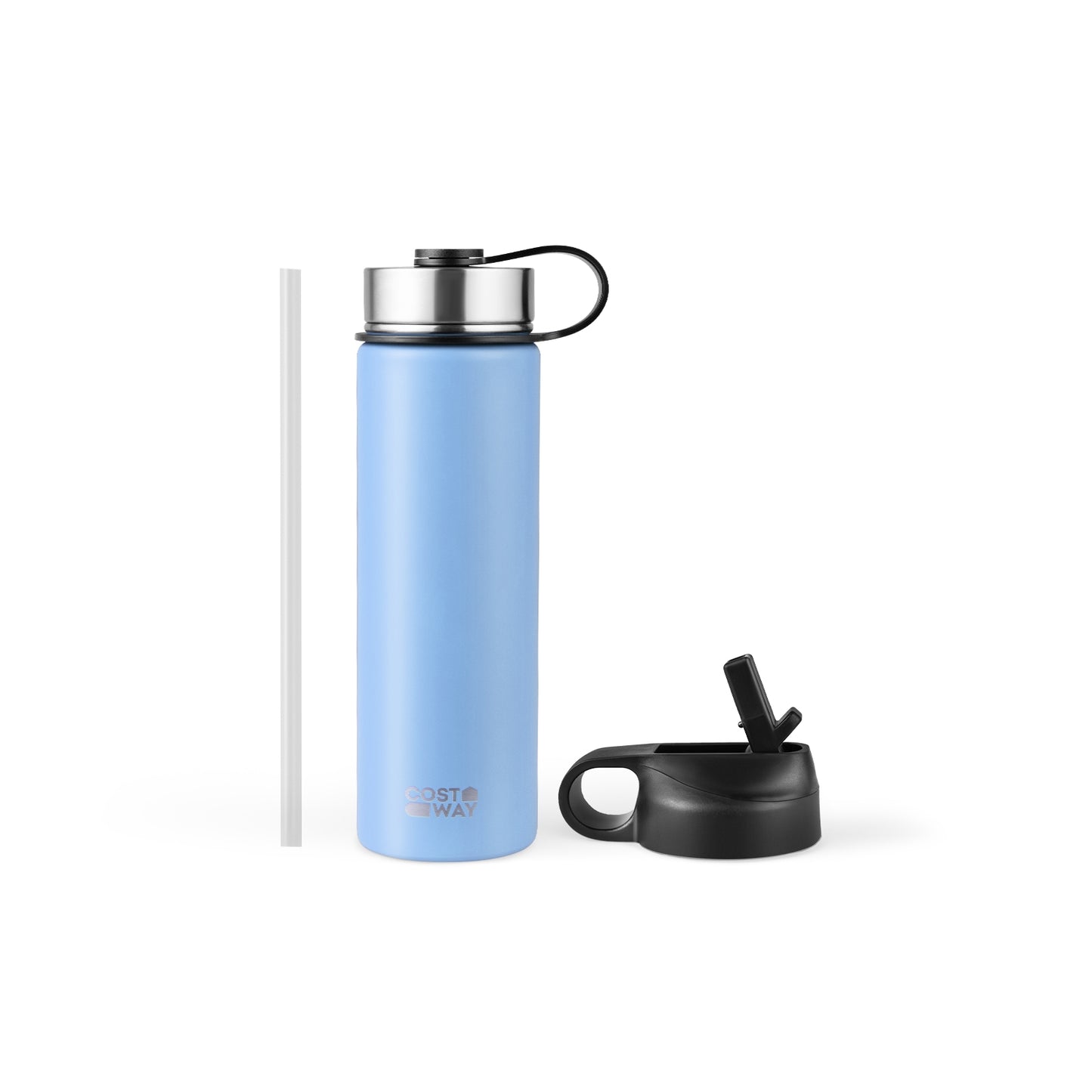 22 Oz Double-Walled Insulated Stainless Steel Water Bottle, 2 Lids, Straw, Blue Kitchen Utensils Blue at Gallery Canada