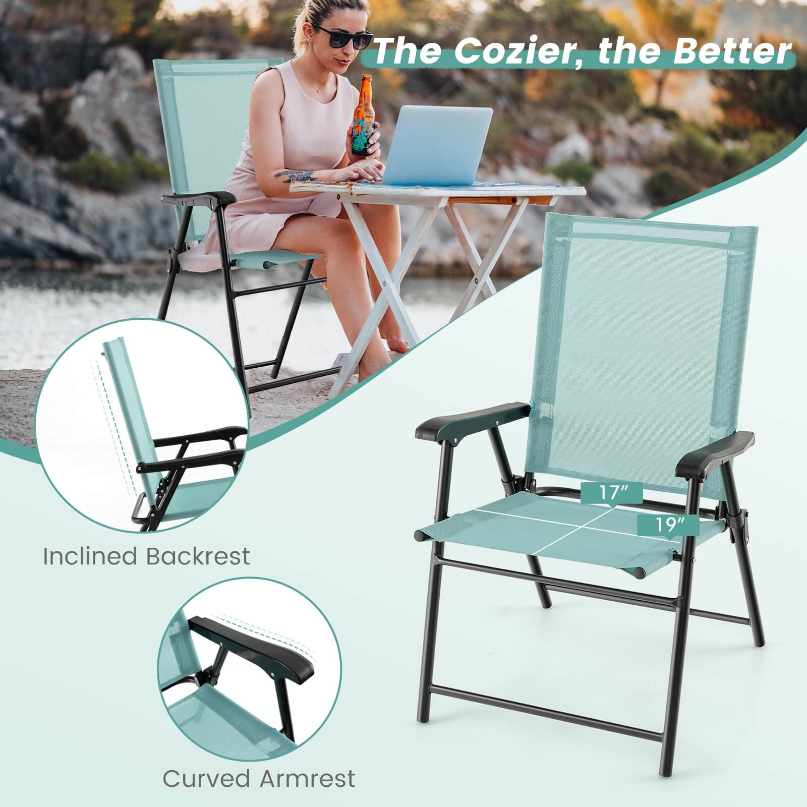 Patio Dining Chair Set, 2 Piece, With Armrests, Light Green Patio Dining Chairs at Gallery Canada