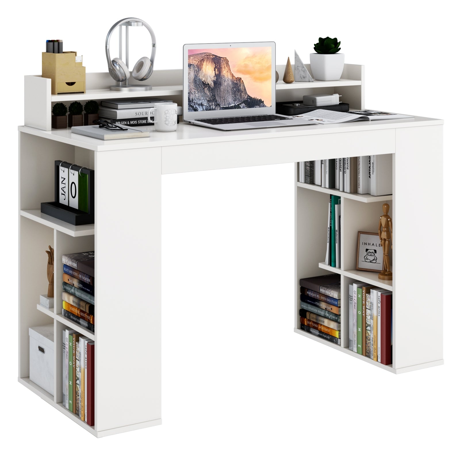 Computer Desk With Dual 3 Tier Bookshelf, Monitor Shelf, White Computer Desks White at Gallery Canada