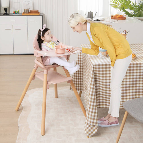 6 In 1 Convertible Highchair With Safety Harness, Removable Tray, Pink