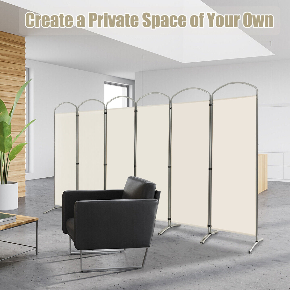 6 Feet 6-Panel Freestanding Folding Privacy Screen, White Room Dividers at Gallery Canada