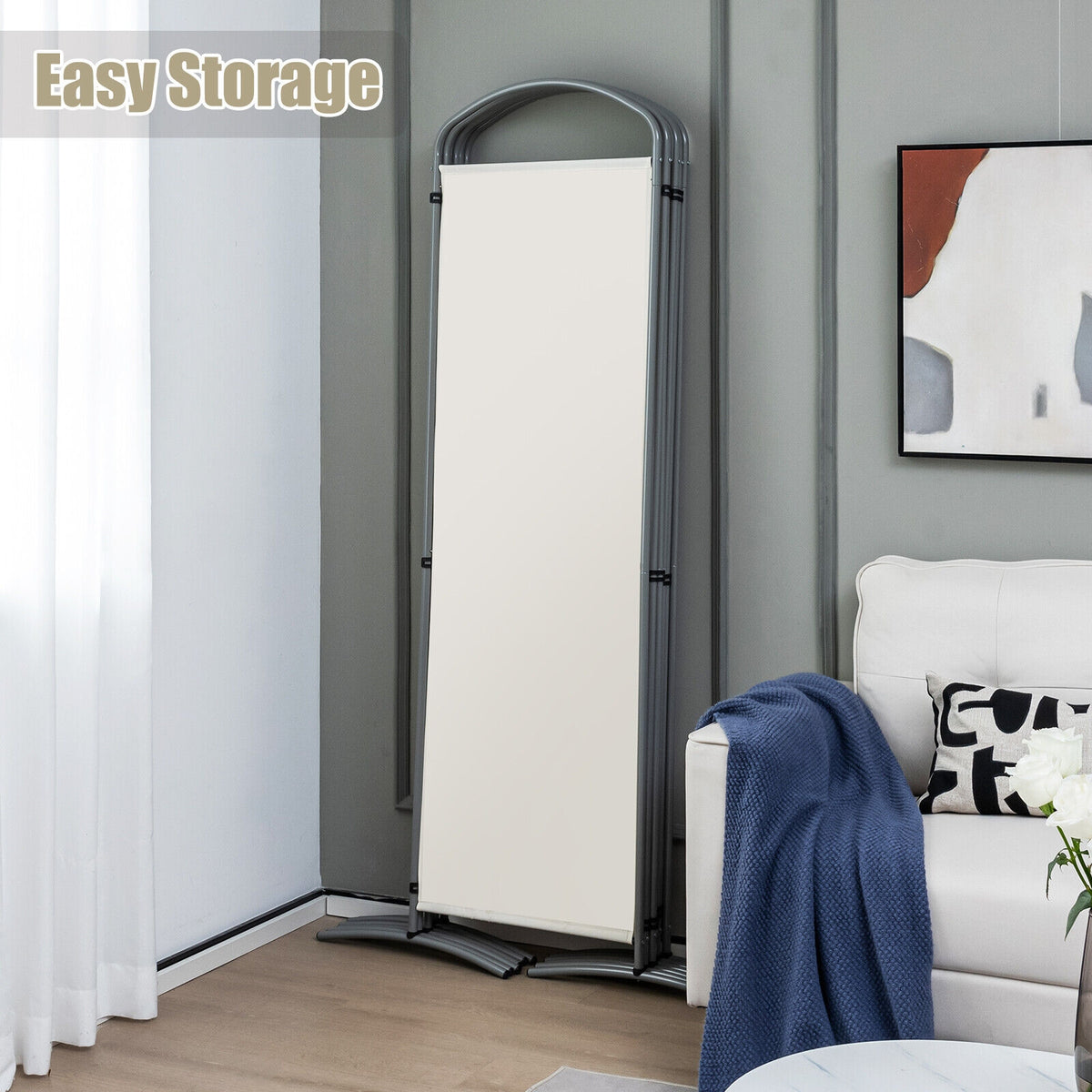 6 Feet 6-Panel Freestanding Folding Privacy Screen, White Room Dividers at Gallery Canada