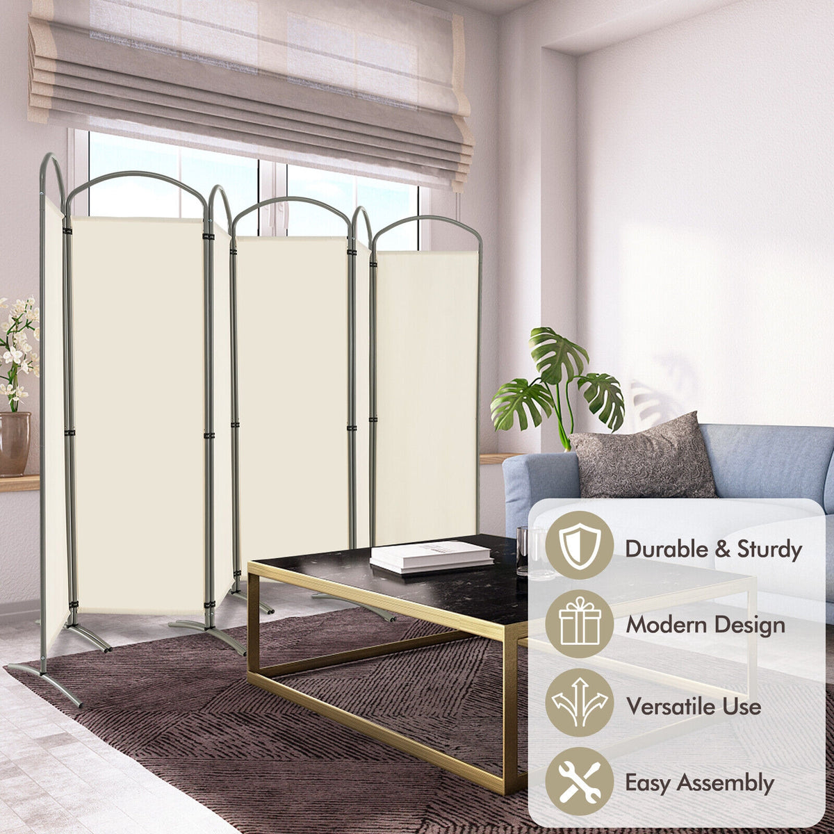 6 Feet 6-Panel Freestanding Folding Privacy Screen, White Room Dividers at Gallery Canada