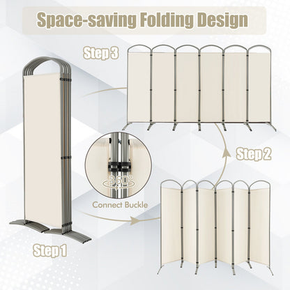 6 Feet 6-Panel Freestanding Folding Privacy Screen, White Room Dividers at Gallery Canada