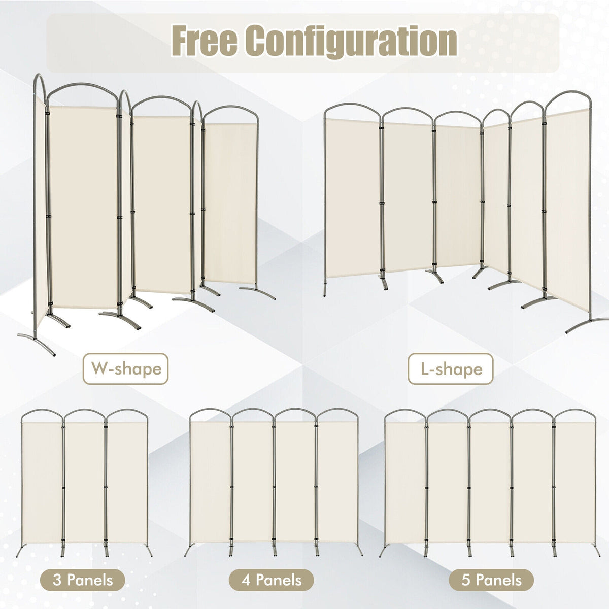 6 Feet 6-Panel Freestanding Folding Privacy Screen, White Room Dividers at Gallery Canada