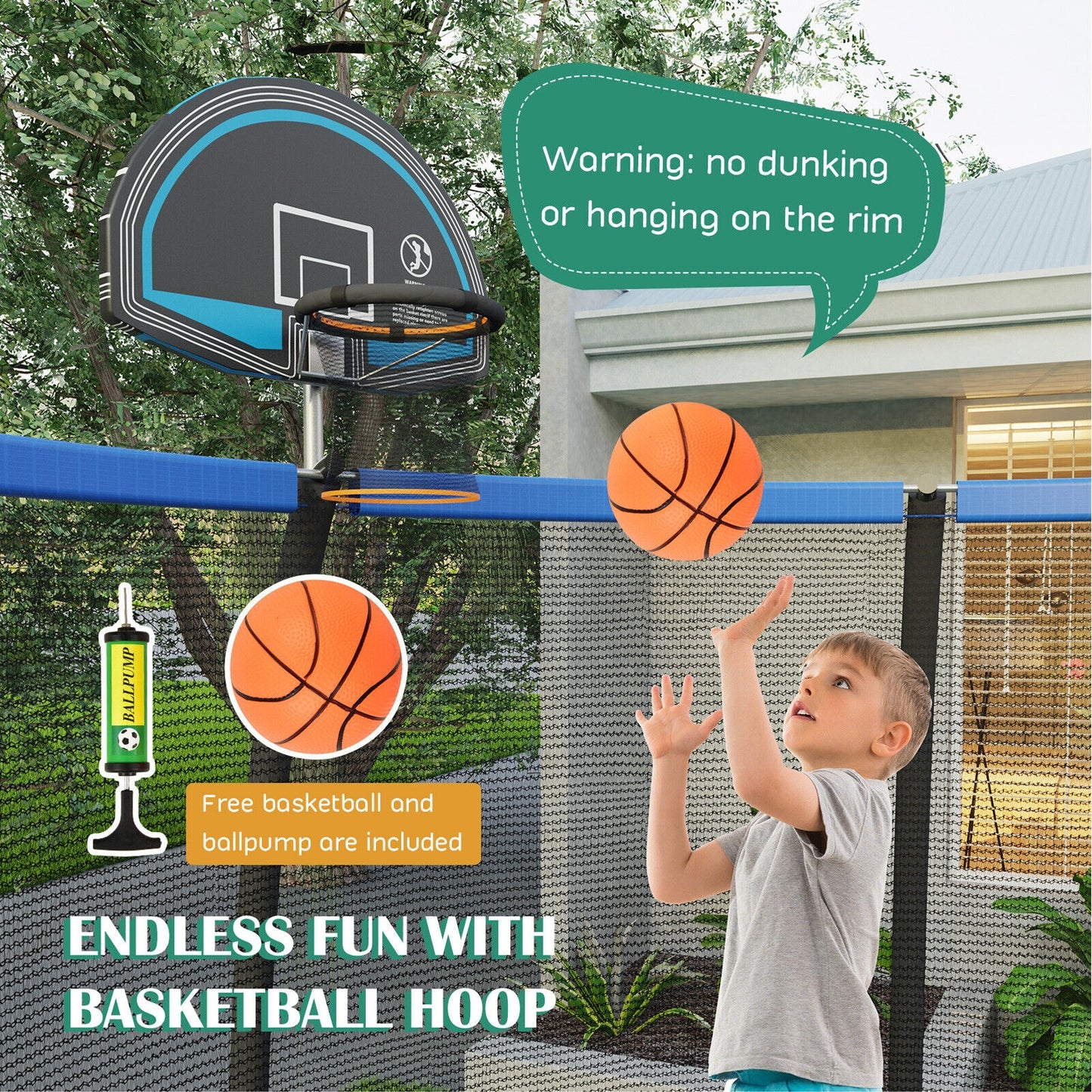 8/10 Feet Trampoline With Basketball Hoop, 12 ft, Black Trampolines at Gallery Canada
