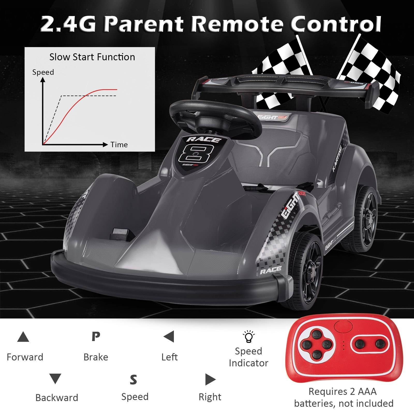 6V Kids Ride On Go Cart, Remote Control, Safety Belt, Black Powered Ride On Toys at Gallery Canada