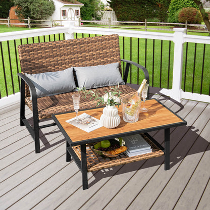 Patio Rattan Coffee Table Set, 2 Pieces, With Shelf And Quick Dry Cushion, Brown Patio Coffee Tables at Gallery Canada