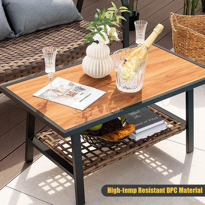 Patio Rattan Coffee Table Set, 2 Pieces, With Shelf And Quick Dry Cushion, Brown Patio Coffee Tables at Gallery Canada