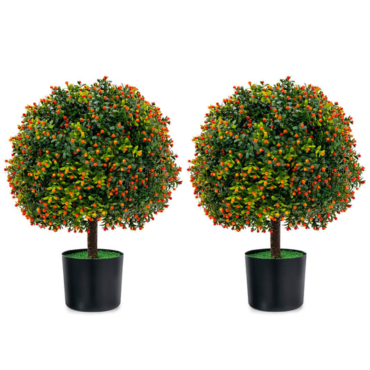 Artificial Boxwood Topiary Ball Tree, 2-Pack, Orange Fruit, Green Faux Plants Green at Gallery Canada