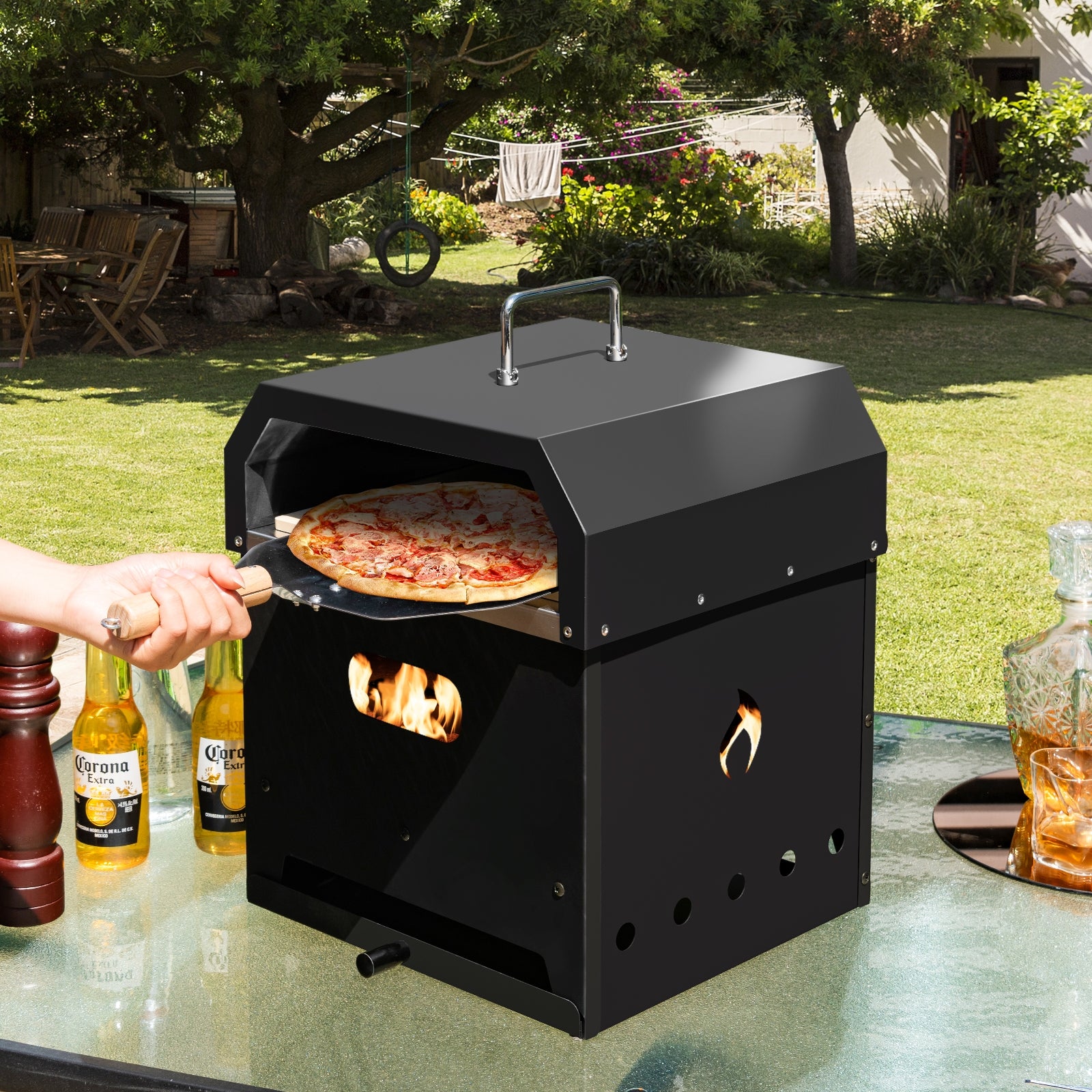 4-In-1 Outdoor Portable Pizza Oven, 12 Inch Pizza Stone, Black Outdoor Grills at Gallery Canada