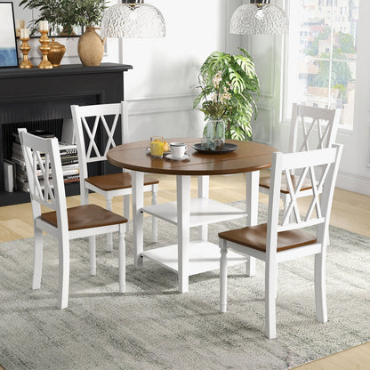5 Piece Round Kitchen Dining Set, Drop Leaf Table Top, Walnut, Gray Dining Room Sets at Gallery Canada
