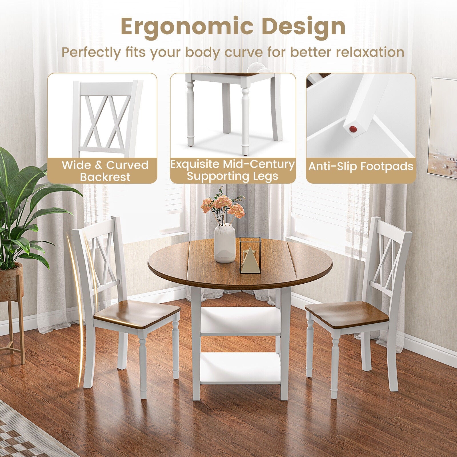 5 Piece Round Kitchen Dining Set, Drop Leaf Table Top, Walnut, Gray Dining Room Sets at Gallery Canada