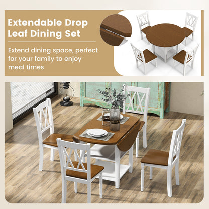 5 Piece Round Kitchen Dining Set, Drop Leaf Table Top, Walnut, Gray Dining Room Sets at Gallery Canada